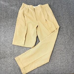Structure Mens Pleated Linen Blend Pants Khaki Cuffed W36 L34 Business Casual